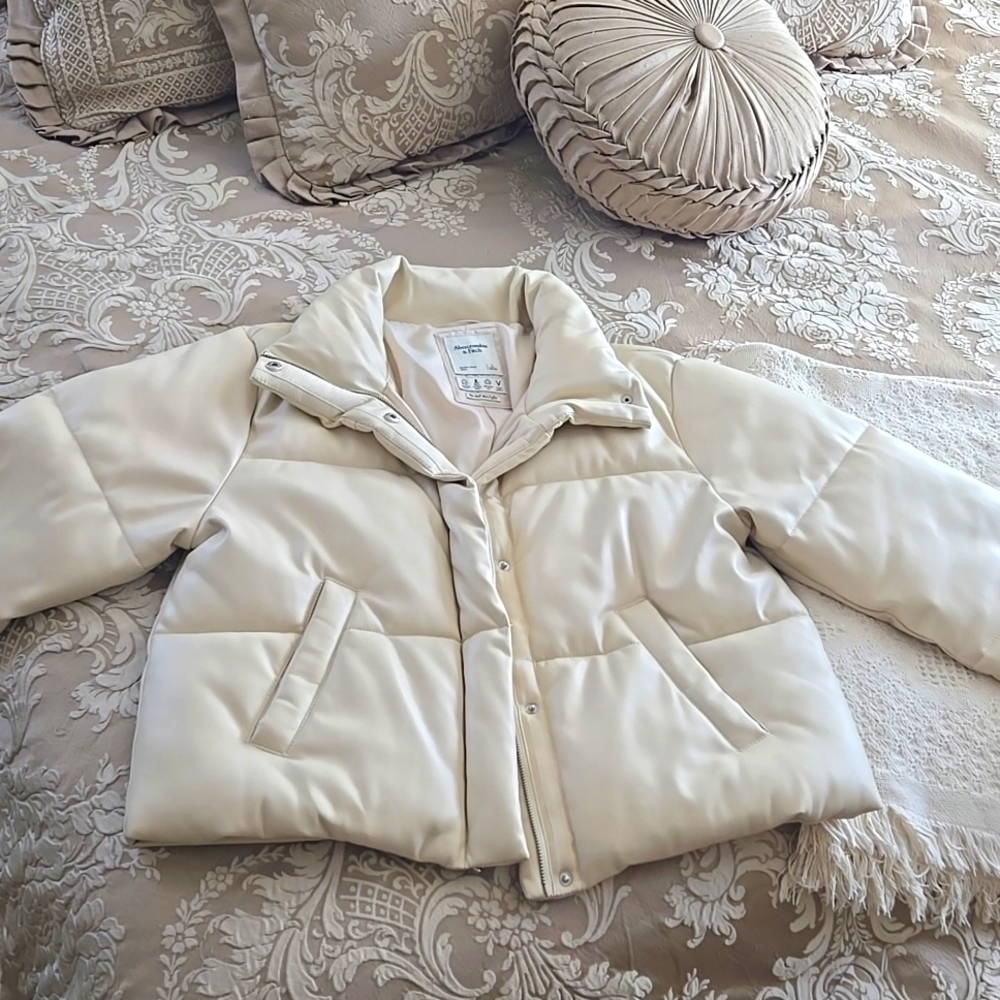 Abercrombie & Fitch White Vegan Leather Jacket
